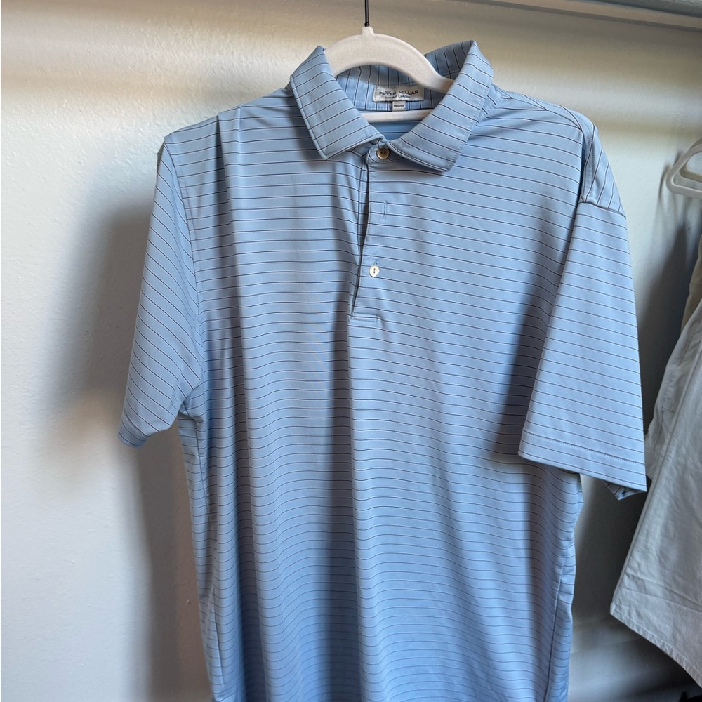 Peter Millar Blue Polo Shirt with Classic Stripes
